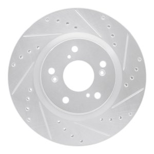 Honda CR-V Brake Rotor (1) - Front Right - R1 Concepts - Drilled & Slotted - Silver - `12-`16